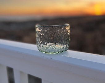 Cocktail Juice Glass Hand Blown Recycled Glass Clear 3"x3" Bubble Glass for Bourbon Lover Unique Gift Artisan Limited Edition (Set of 2)