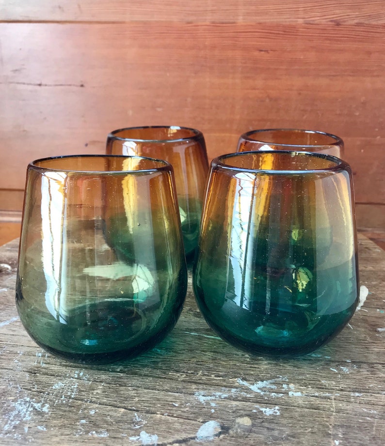 Hand-Blown Recycled Stemless Wine Glasses