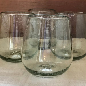 Handblown Recycled Glass Stemless Clear Wine Glasses Set of 4 Eco Friendly Juice/Cocktail/Bourbon Artisan Hand Blown Unique Gift Cabo Style 画像 3