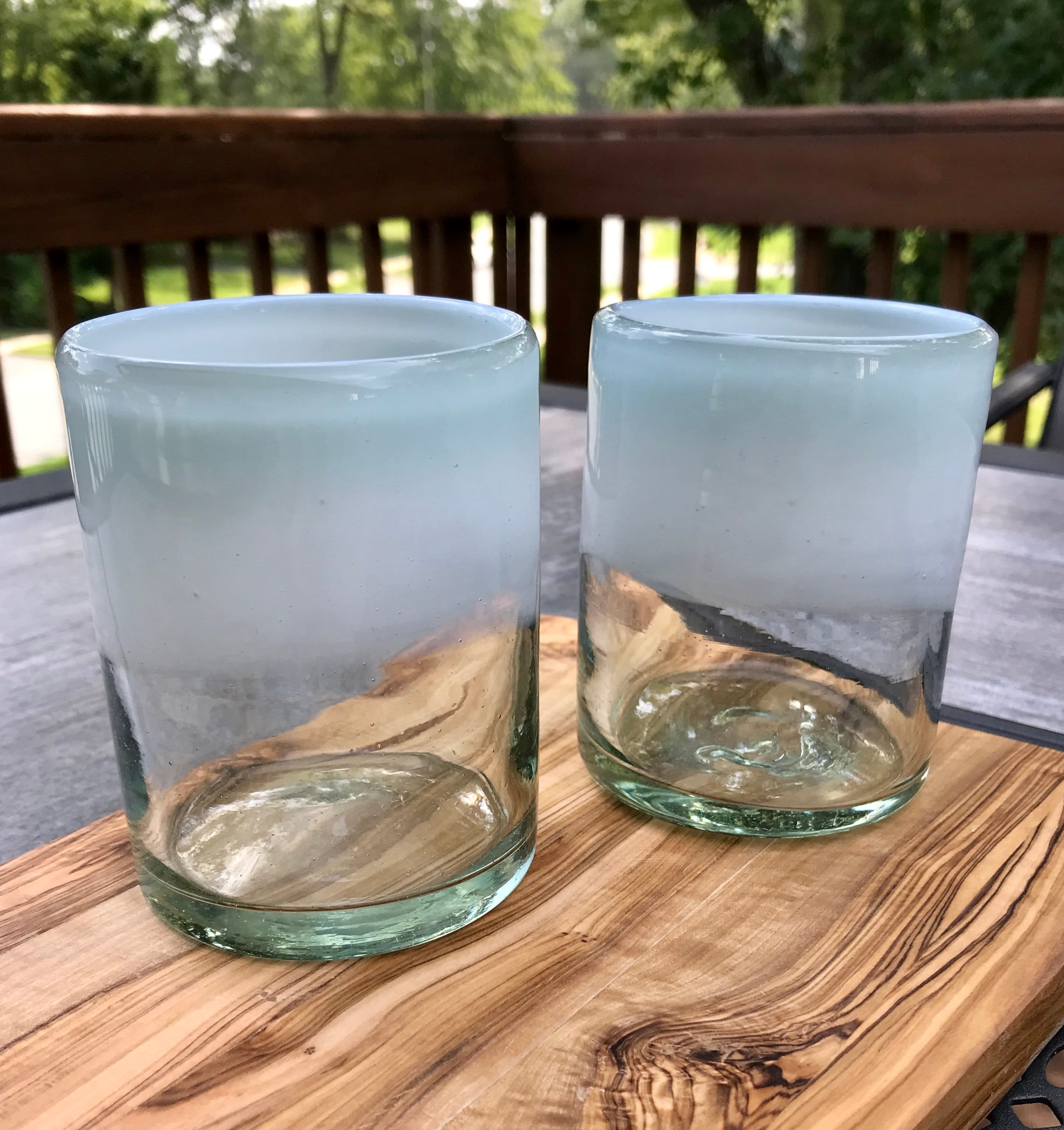 Lowball Handblown Recycled Glasses Set of 4 White Ombre Eco Etsy
