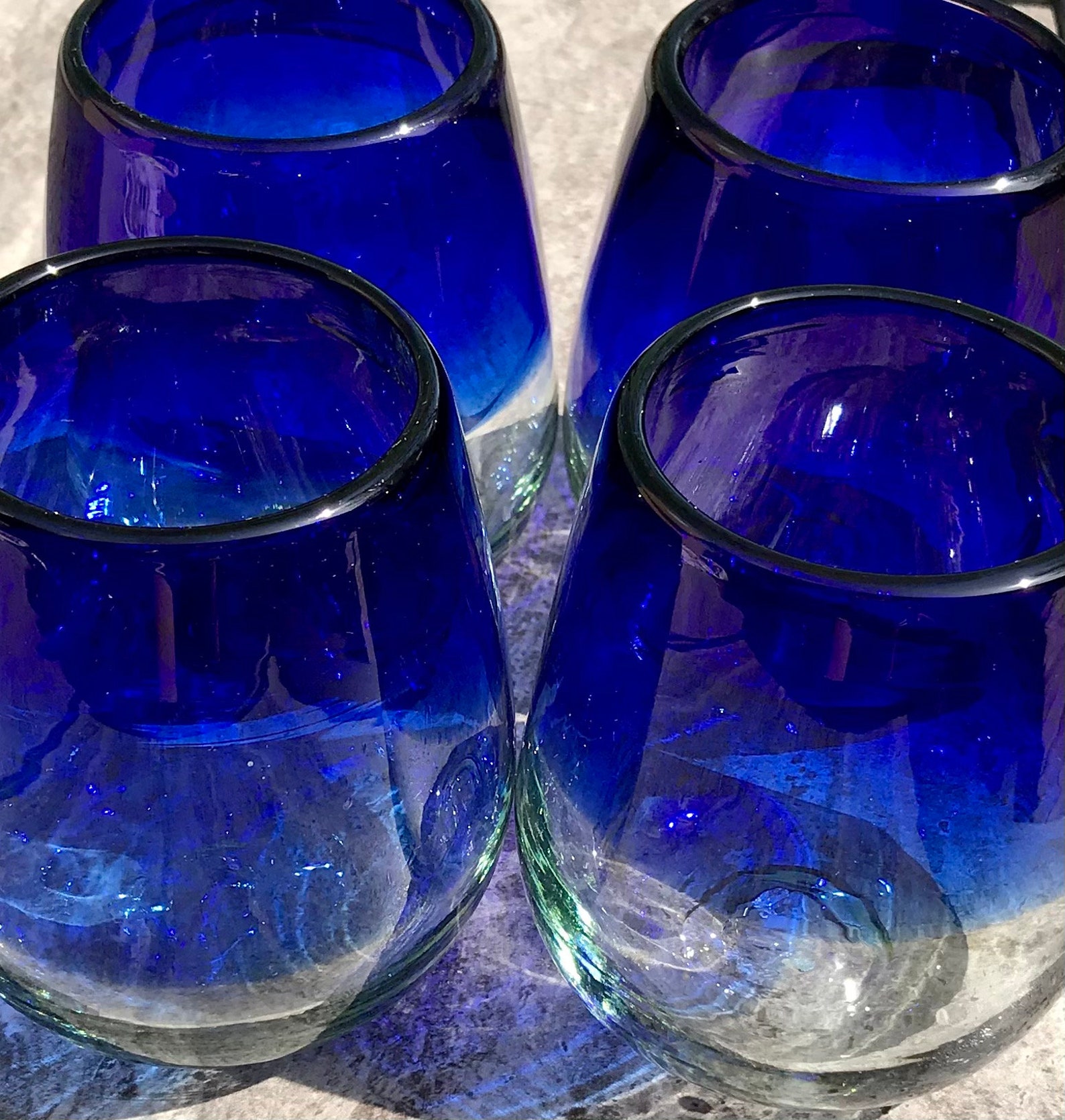 Cobalt Blue Stemless Wine Glasses Artisan Hand Blown Recycled Etsy