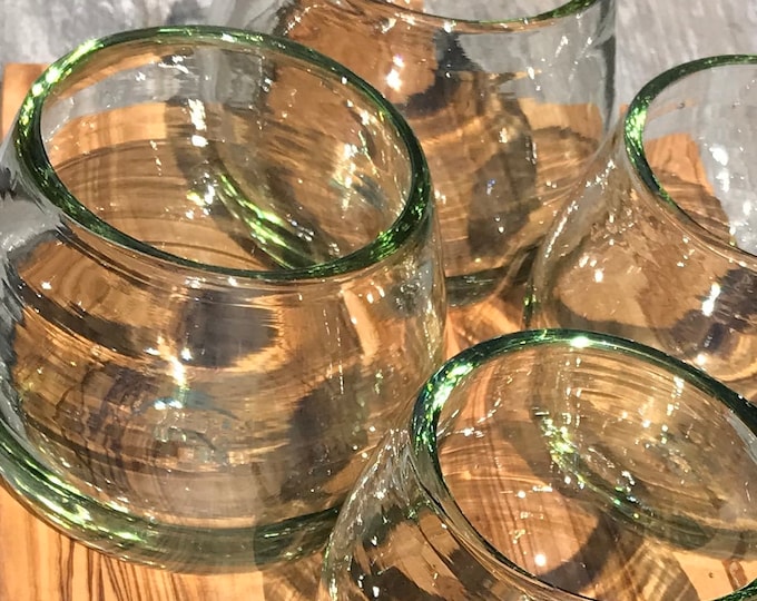 Hand Blown Recycled Glass Roli Poli Glasses Cocktail Glasses Stemless Wine Glass Bourbon Bohemian Style Eco Friendly (Set of 4 or 6) 6 oz.