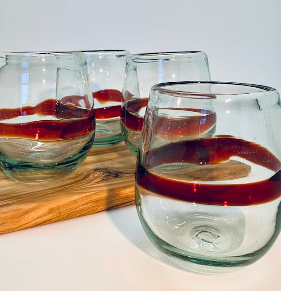 Stemless Red Wine Glasses Set of 4 - Hand Blown Crystal Stemless