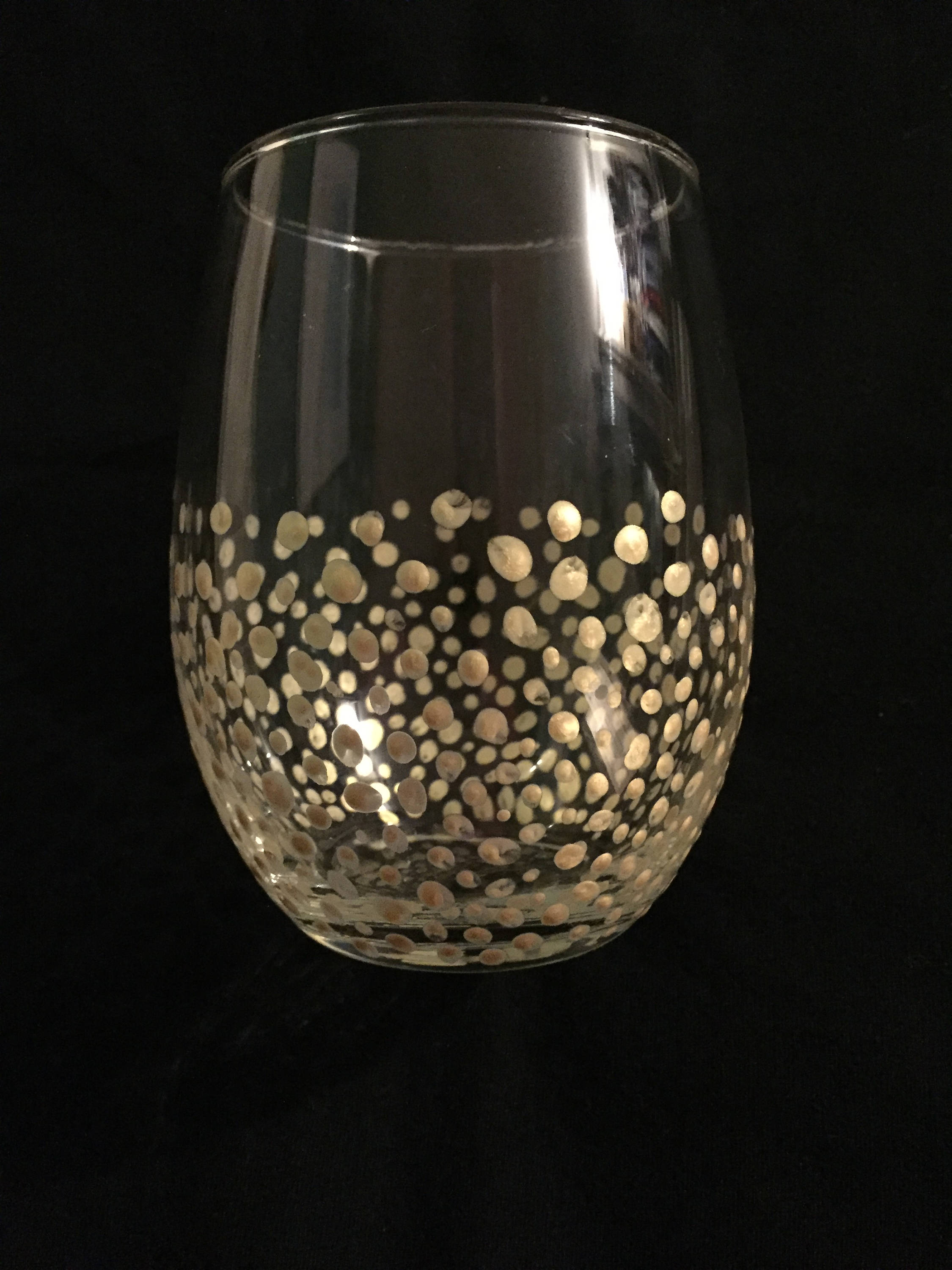 Gold Confetti Stemless Wine Glasses Set of 4 Polka Dot Hand Etsy