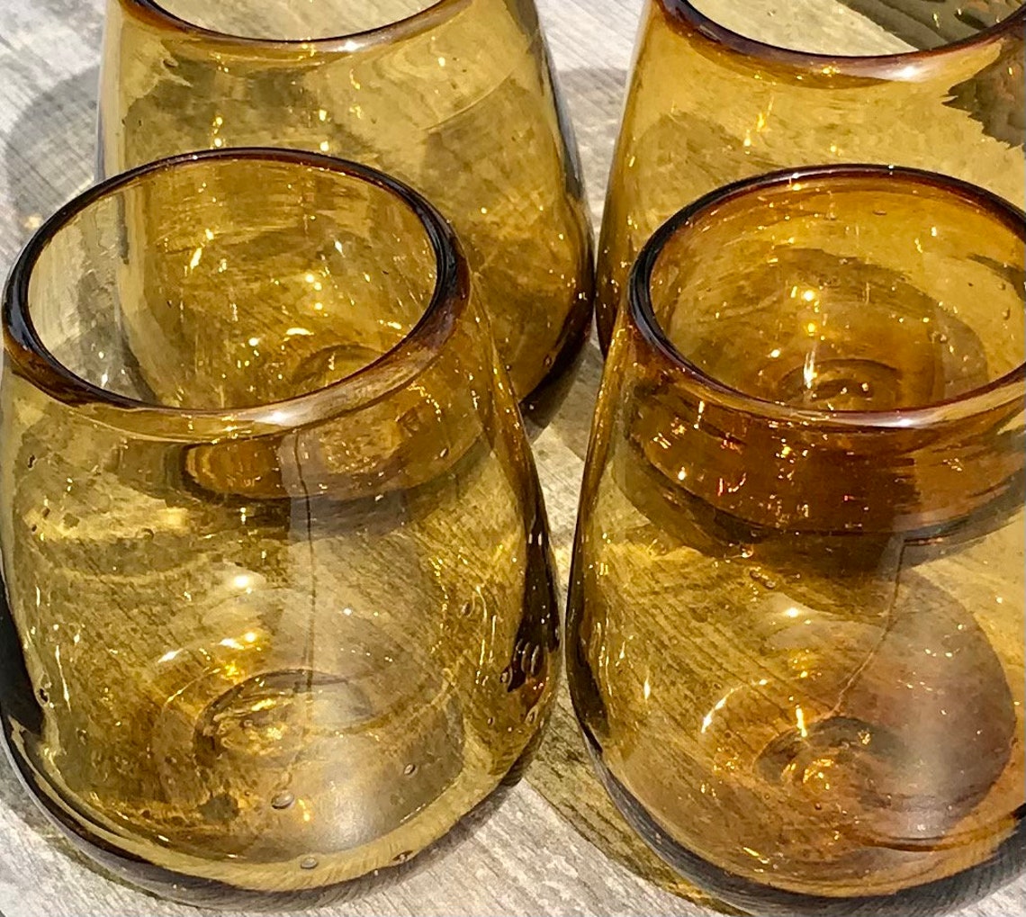 Amber Stemless Wine Glasses Recycled Glass Hand Blown set of Etsy