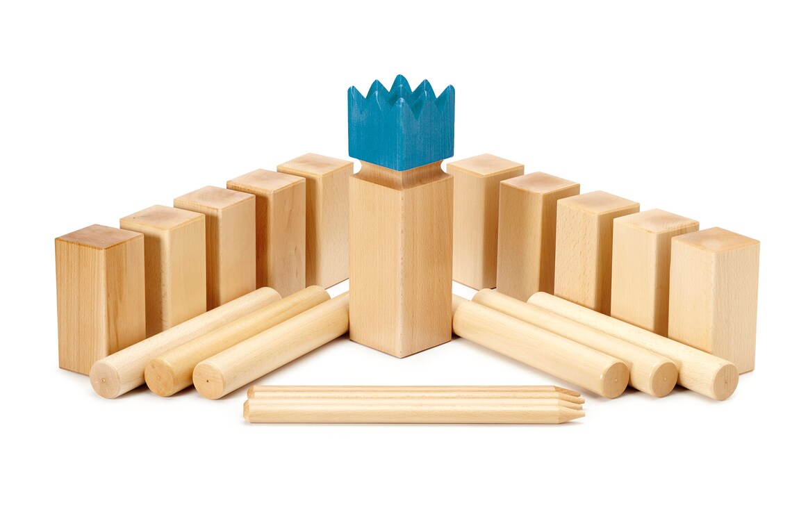Kubb Game Set Tournament blue King Solid Hardwood Regulation Etsy