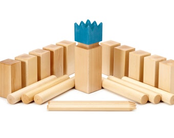 Kubb Spielset Turnier (Blauer König) MassivholzRegulation Kubb Meisterschaft Größe wunderschön gearbeitet mit Tasche