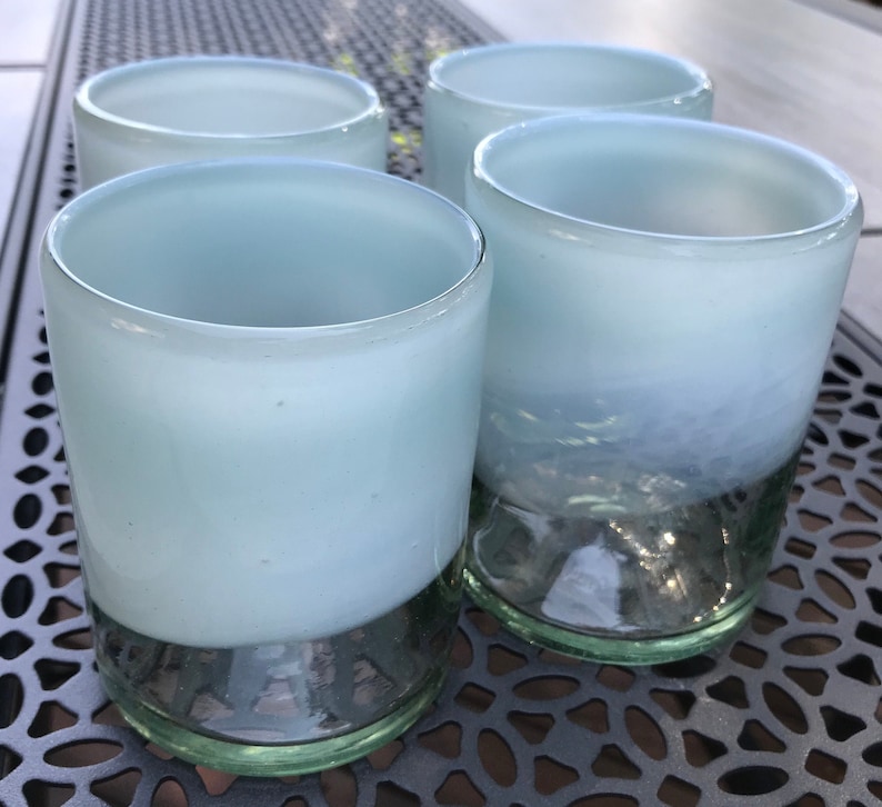 Lowball Rocks Glasses Handblown Recycled Glass Set of 2 White Ombre Eco Friendly Juice/Cocktail/Margarita Artisan Hand Blown Unique Gift image 4