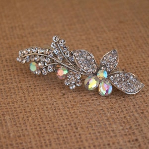crystal flower barrette, french clip, hair accessory,hairclip