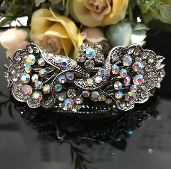 Vintage Flower Crystal Antique Barrette, French Clip  display picture 2