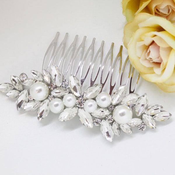 Bridal Rhinestone Pearl Comb, Bridal Comb Crystal, Wedding Crystal Hair Comb, Hair Comb, Wedding Accessory pearl hair comb