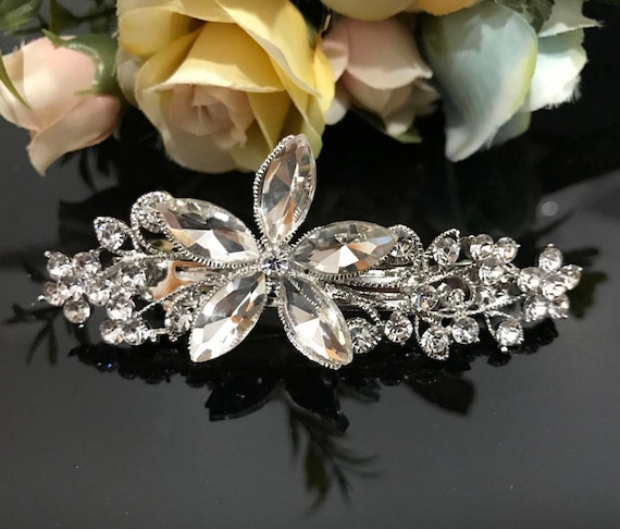 Vintage French Crystal Flower Hair Barrettes/Clip Amazon.com : Opal Flower Rhinestone Hair Clip French Crystal  main image 2