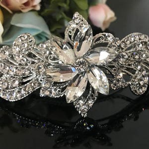 crystal flower barrette, french clip, hair accessory,hairclip