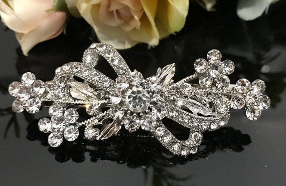 Vintage Flower Crystal Antique Barrette, French Clip  display picture 1