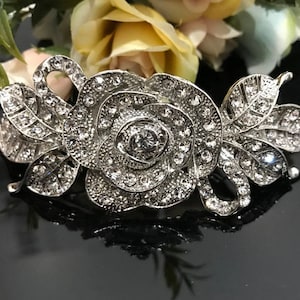 crystal clear crystal flower barrette, french clip, hair accessory,hairclip