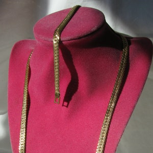 Fantastic NAPIER Signed Bright Yellow Gold Plated Herringbone Chain Demi Parure, 24&quot; Necklace and Matching 7.5&#39; Bracelet, Patented, 1980&#39;s