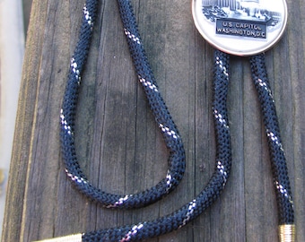 New Old Stock Vintage 1950's U.S. Capitol Lariat Bolo Tie Souvenir, Orig. Packaging, Carved Plastic Slide w Black Cloth & Silver Tie