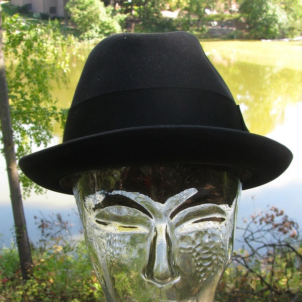 Vintage Late 1950's Cavanagh Hats Black Hat, Cavanagh Edge, Size 6 3/4, Smaller Size, New York Men's High Fashion Beaver Fedora