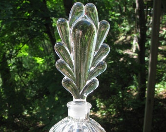 Lovely Vintage Cut Clear Glass Perfume Bottle with Stopper, Art Deco Stylings, 6.75" Tall, 1950's Vanity Accessory