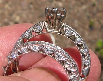 Breathtaking Lady&#39;s Platinum & Diamond Bridal Set, Wedding Set, Ornate Diamond Inlay Bands, 3/4 Caret Center, 2 Full Carets Total, Appraised