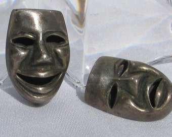 Early TAXCO Eagle Stamp Sterling Silver Comedy & Tragedy Mask Brooch Pins, 2 Individual Pins, Unisex, Acting, Actor, Actress, 1950's Shadow