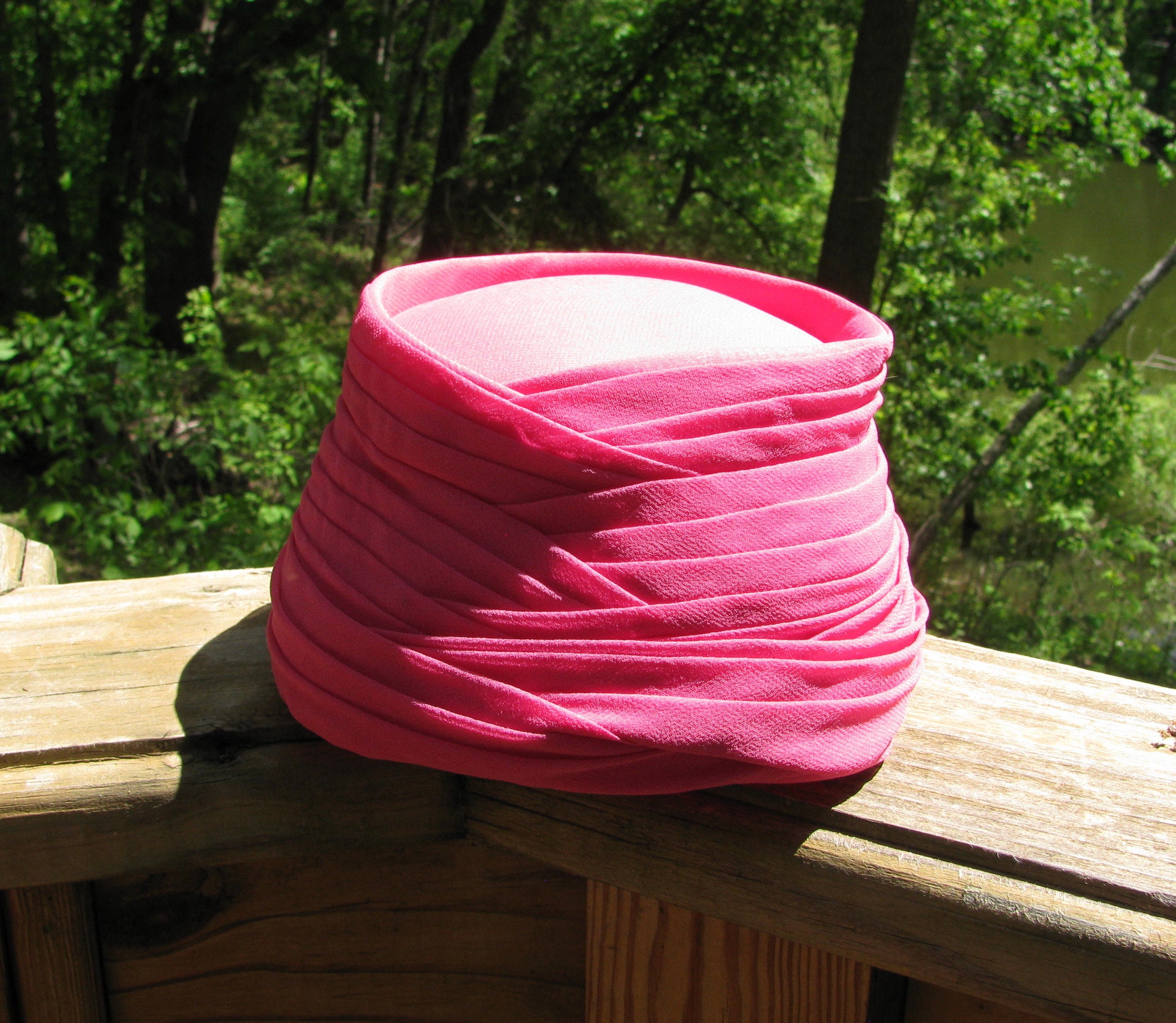 Vintage and Beautiful Fuchsia Pink Chiffon Wrapped Turban  display picture 2