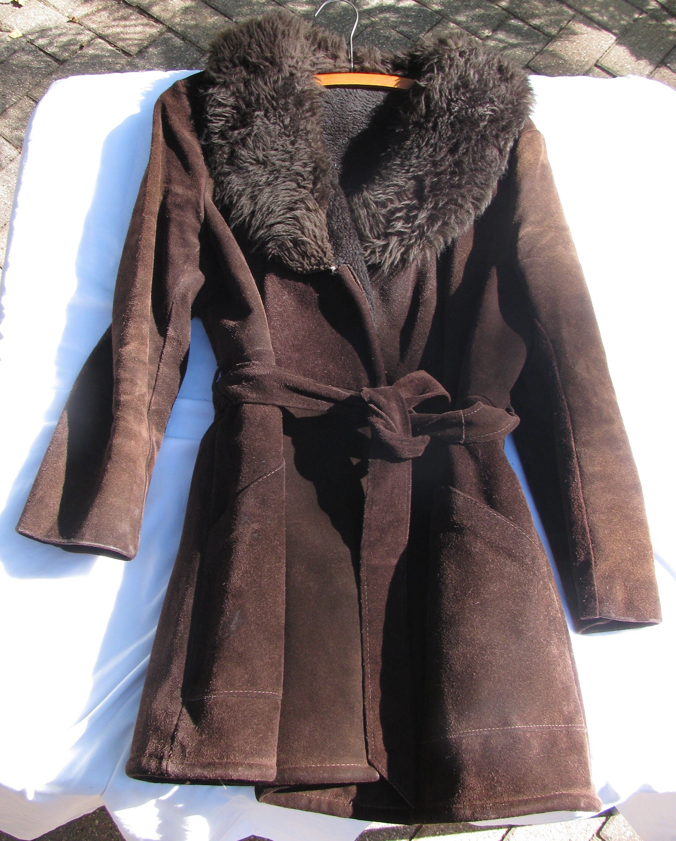 Vintage Dark Brown Suede Lady's Lined Winter Coat, Vintage Dark Brown Suede Lady's Lined Winter Coat,