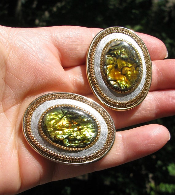 Retro and Really Big Faux Abalone Guilloché Ename… - image 1