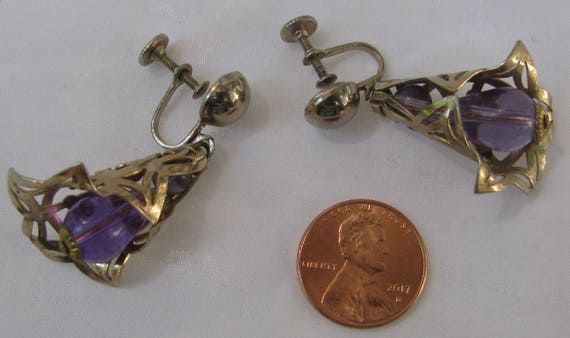 Stellar Unique Purple Plastic Beaded Dangle Drop … - image 9
