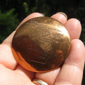 Awesome Vintage BIG SAUCER Michigan Map Copper Earrings, Mackinac Bridge, 1.75" Massive Clip Backs, 1950's Era Unique Jewelry Accessory