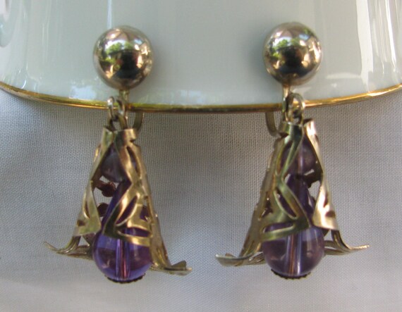 Stellar Unique Purple Plastic Beaded Dangle Drop … - image 4