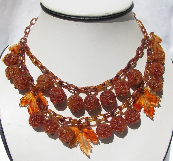 Remarkable Vintage Celluloid Two Tier Necklace, D… - image 1