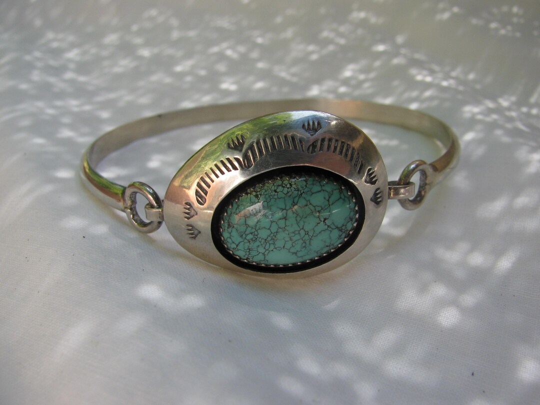 Vintage Navajo Artist Teddy Goodluck Hallmarked Blue Turquoise