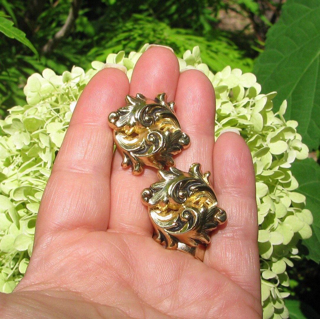 ★VINTAGE HOLLYWOOD★ [14k Gold] Leaf Dew Earrings_VH2533EA5 80s Gold Leaf Earrings - Lucky Vintage