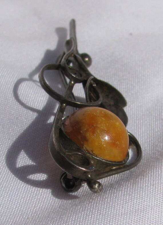 Antique Unmarked Baltic Amber (?) and Silver Flor… - image 3