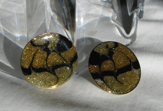 Unique Thin Lucite on Metal Button Earrings, Oran… - image 6