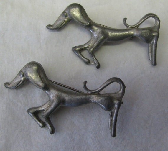 Matching Pair of Vintage Dachshund Dog Brooches, … - image 1