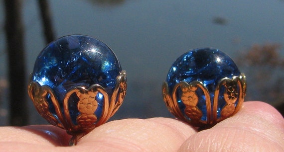 Fantastic Vintage Royal Blue Crackle Glass Ball L… - image 5