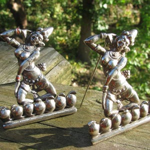 Amazing Pair of Circa 1940&#39;s Matching Balinese Dancer Silver Large Brooches, Set of Two, 2.75&quot; by 2.5&quot;, Highly Unique Vintage Accessory