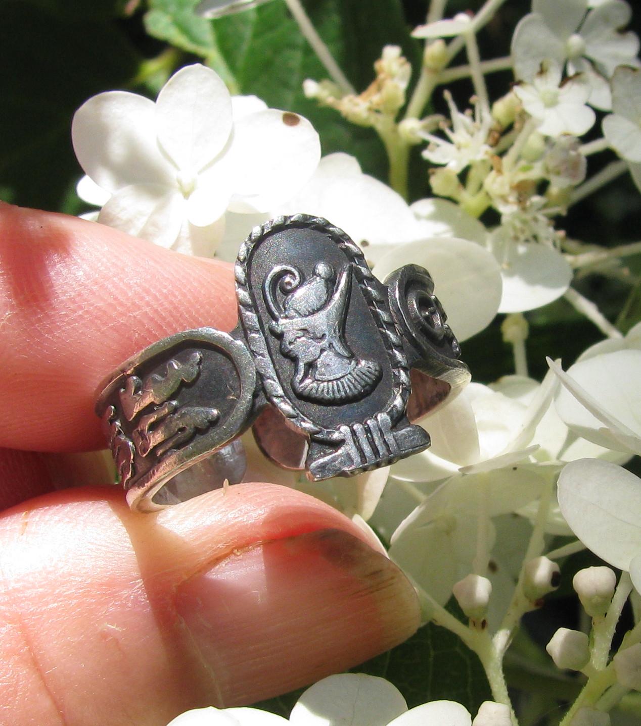 Antique, Unknown Era Silver Egyptian Pharaoh Ring, Multi Hieroglyphs on ...