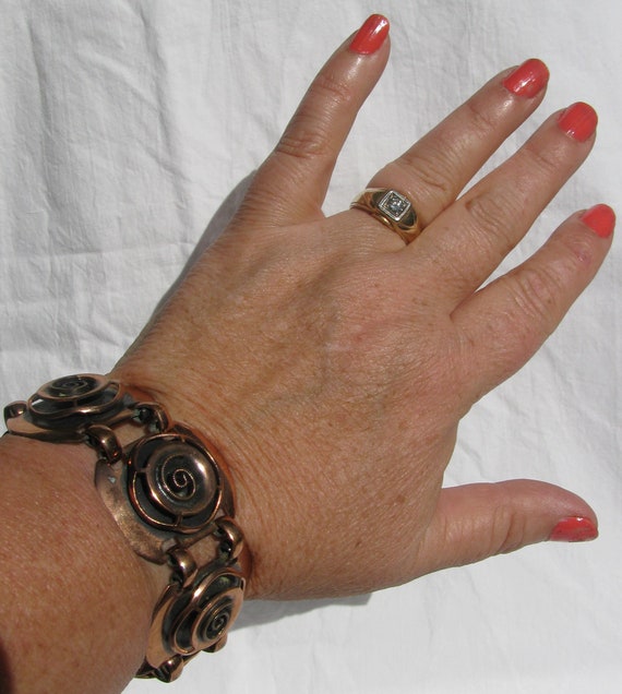 Gorgeous Vintage Lady's Copper Wide Panel Bracele… - image 2