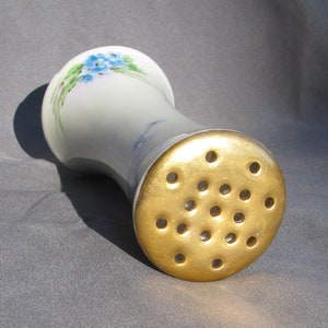 Antique Victorian Favorite Bavaria Blue Forget Me Not Blue Flower Hand Painted Porcelain Hat Pin Holder, Artist Signed Parket, Gold Gilt Top