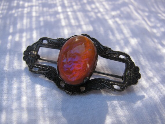 Amazing Vintage Fire Opalescent Glass Sterling Si… - image 9