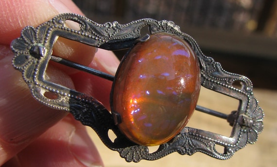 Amazing Vintage Fire Opalescent Glass Sterling Si… - image 5