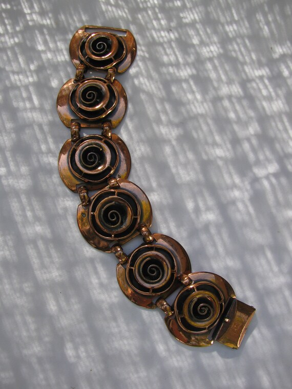 Gorgeous Vintage Lady's Copper Wide Panel Bracele… - image 10