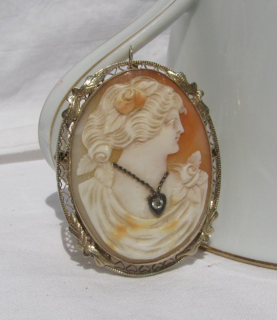 素晴らしいアンティーク 14K ゴールド シェル ハビル カメオ ブローチ  