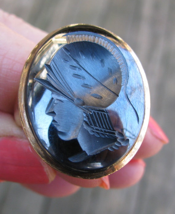 Amazing Vintage Big Face Carved Intaglio Cameo He… - image 1