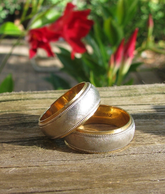 Two Matching 14K Gold Wedding Bands, Z Hallmark, Size 6.5 & Size 8