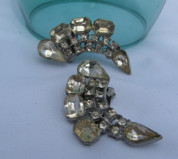 Antique Matching Pair of 1 & 5/8" Rhinestone Dres… - image 3