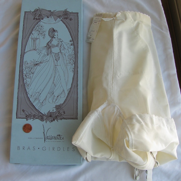 Vintage Hollywood Vassarette #678 Women's White Girdle, Garters, Size Small, New Old Stock, Orig. Non Matching Box, 1940's Undergarment, NOS